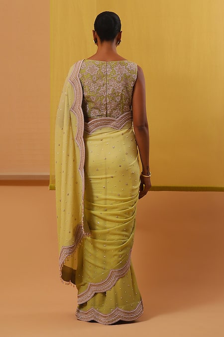 Sue Mue Hafia Scallop Border Embellished Saree With Blouse 