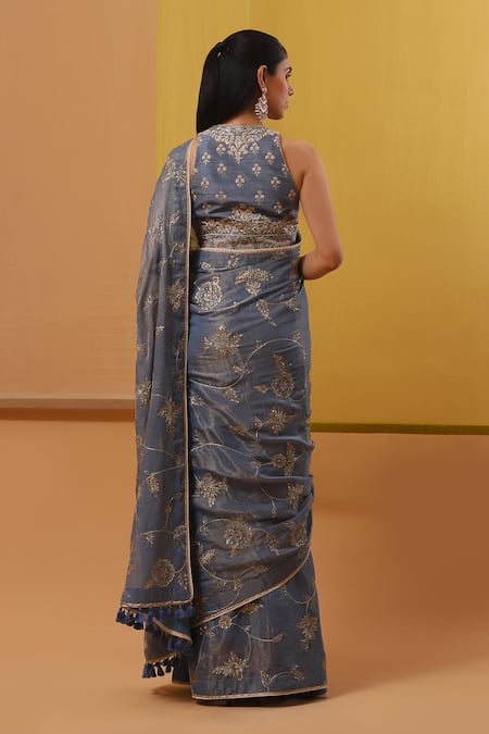 Sue Mue Afifa Zari Embroidered Saree With Blouse 