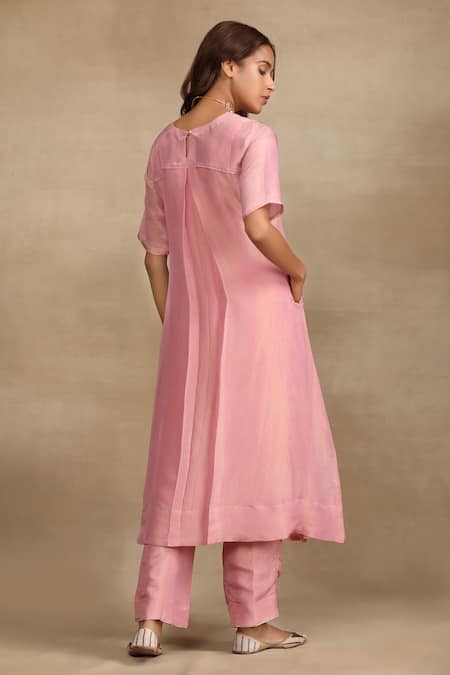 Shop Trendy Tokari Pink Silk, Tissue Round Neck Shimmer Finish Kurta With Pant at Aza Fashions Shop_Trendy Tokari_Pink Silk, Tissue Round Neck Shimmer Finish Kurta With Pant _at_Aza_Fashions