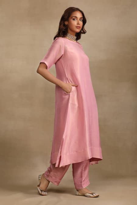 Buy Trendy Tokari Pink Silk, Tissue Round Neck Shimmer Finish Kurta With Pant Online at Aza Fashions Buy_Trendy Tokari_Pink Silk, Tissue Round Neck Shimmer Finish Kurta With Pant _Online_at_Aza_Fashions