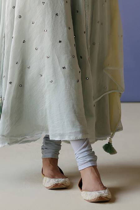 Buy_Label Nimbus_Blue Chanderi, Lycra, Chiffon Embroidery Sweetheart Hand Anarkali Churidar Set _Online_at_Aza_Fashions