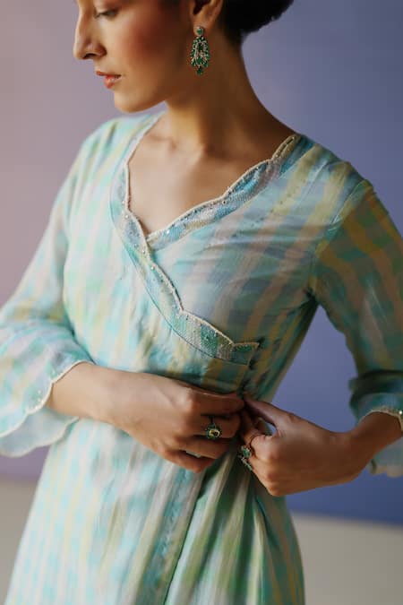 Label Nimbus Yellow Kurta Chanderi And Kota Cotton Hand Painted Angarkha With Salwar Online at Aza Fashions Label Nimbus_Yellow Kurta Chanderi And Kota Cotton Hand Painted Angarkha With Salwar _Online_at_Aza_Fashions