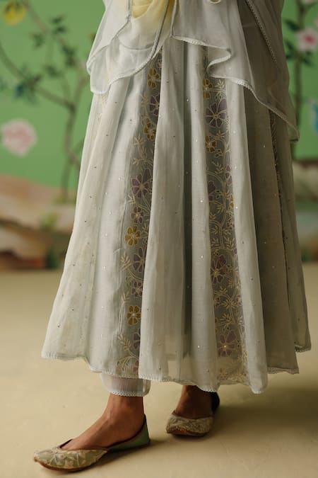 Shop_Label Nimbus_Blue Chanderi, Cotton, Silk, Chiffon Pearls, Embroidery, Hand Angarkha Pant Set _Online_at_Aza_Fashions