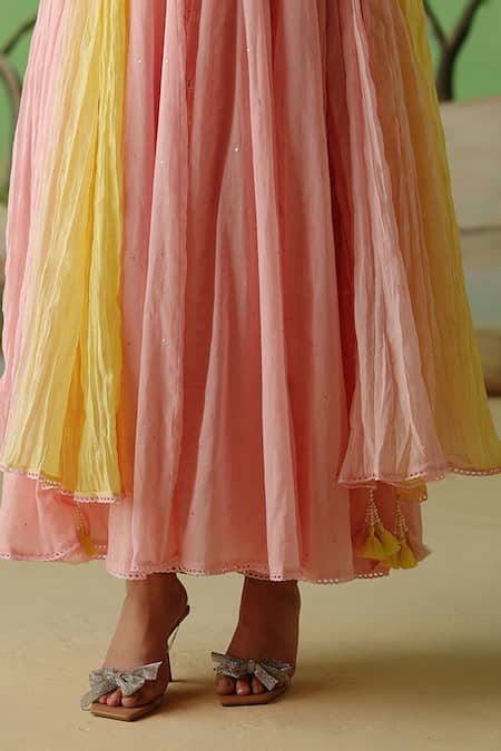 Label Nimbus_Pink , Satin, Silk Sequins, Embroidery, Hand Anarkali Pant Set _Online_at_Aza_Fashions