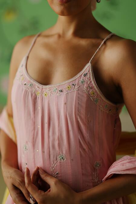 Shop_Label Nimbus_Pink , Satin, Silk Sequins, Embroidery, Hand Anarkali Pant Set _Online_at_Aza_Fashions