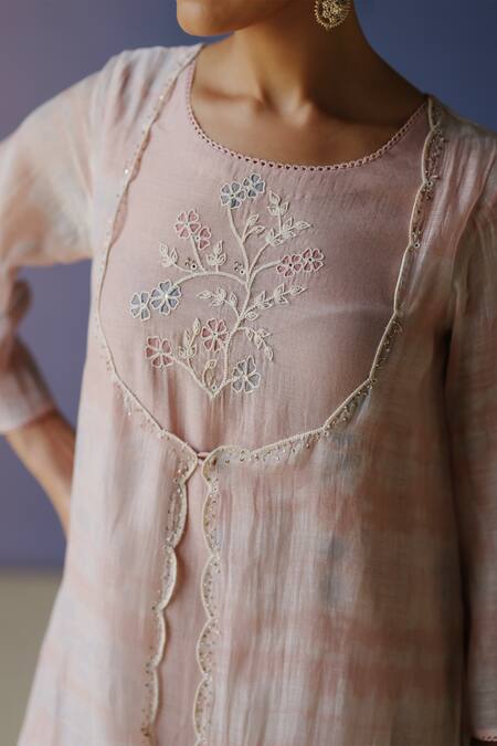 Buy_Label Nimbus_Pink Chanderi, Chiffon, Cotton Satin, Cotton, Silk Hand Tie Dye Anarkali Set _Online_at_Aza_Fashions