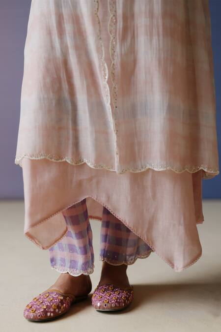 Shop_Label Nimbus_Pink Chanderi, Chiffon, Cotton Satin, Cotton, Silk Hand Tie Dye Anarkali Set _Online_at_Aza_Fashions