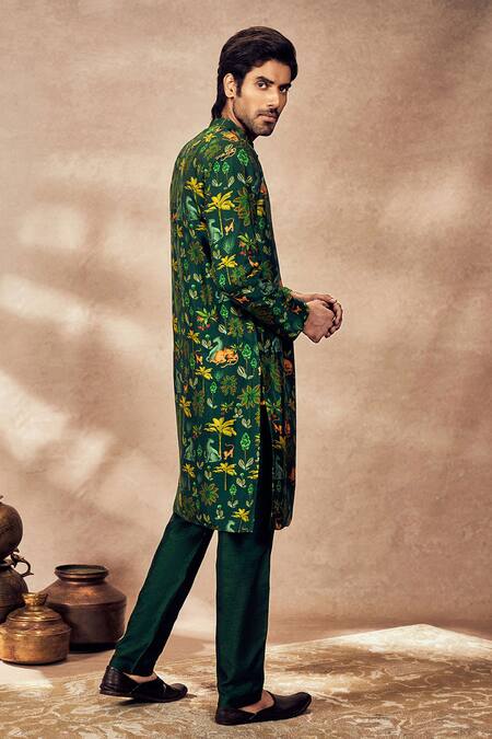 Shop Masaba Green Silk Rhapsody Tropical Print Kurta And Pant Set at Aza Fashions Shop_Masaba_Green Silk Rhapsody Tropical Print Kurta And Pant Set_at_Aza_Fashions