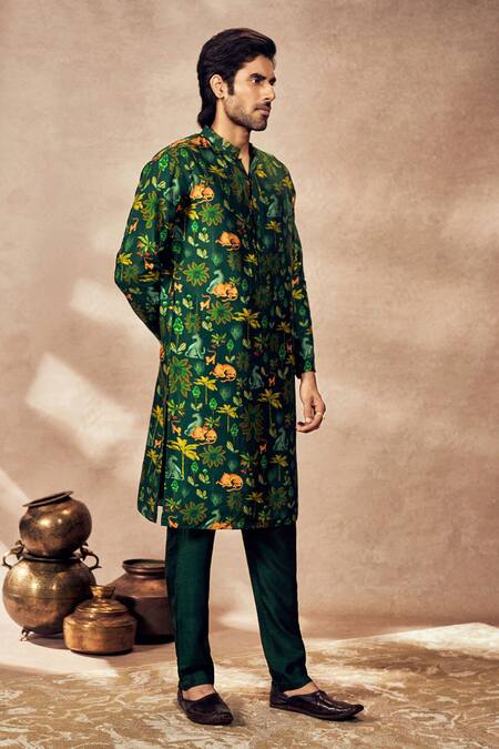 Buy Masaba Green Silk Rhapsody Tropical Print Kurta And Pant Set Online at Aza Fashions Buy_Masaba_Green Silk Rhapsody Tropical Print Kurta And Pant Set_Online_at_Aza_Fashions