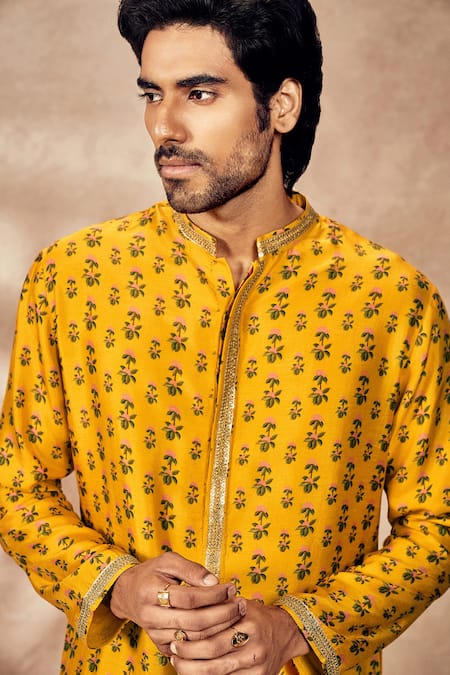 Buy Masaba Yellow Silk Embroidery Raw Pixie Dust Print Kurta Online at Aza Fashions Buy_Masaba_Yellow Silk Embroidery Raw Pixie Dust Print Kurta_Online_at_Aza_Fashions