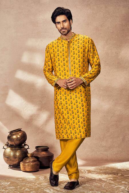 Masaba_Yellow Silk Pixie Dust Print Kurta And Pant Set_Online_at_Aza_Fashions
