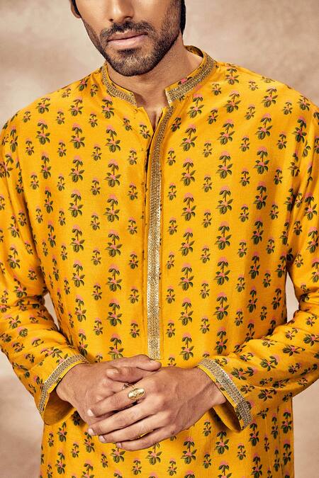 Masaba_Yellow Silk Pixie Dust Print Kurta And Pant Set_at_Aza_Fashions