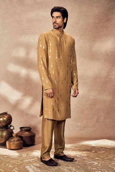 Buy_Masaba_Beige Crepe, Silk Foil Printing Tribal Pillar Kurta_Online_at_Aza_Fashions