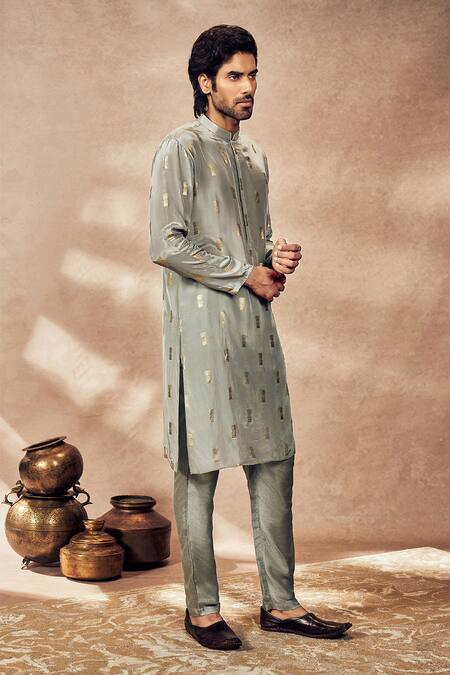 Masaba_Grey Crepe, Silk Foil Printing Timber Tribe Kurta_Online_at_Aza_Fashions