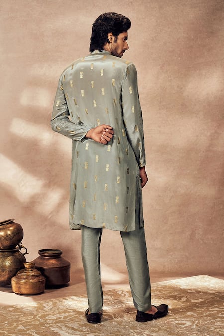 Shop_Masaba_Grey Silk, Crepe Foil Printing Timber Tribe Kurta With Pant _at_Aza_Fashions