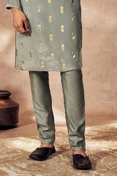 Masaba_Grey Silk, Crepe Foil Printing Timber Tribe Kurta With Pant _Online_at_Aza_Fashions