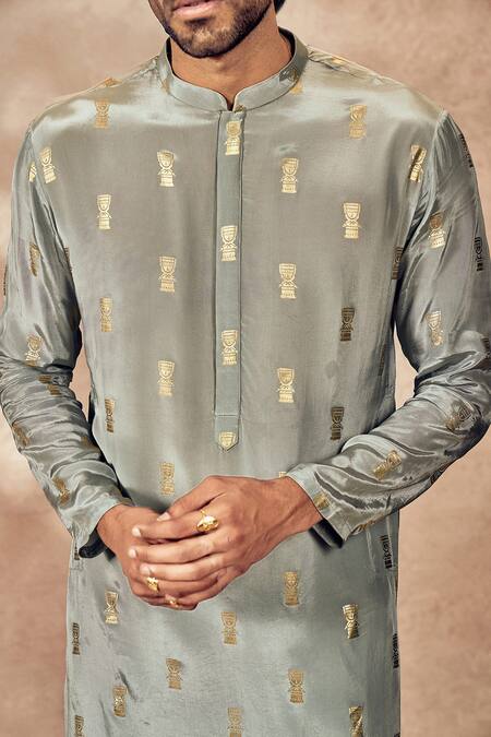 Shop_Masaba_Grey Silk, Crepe Foil Printing Timber Tribe Kurta With Pant _Online_at_Aza_Fashions