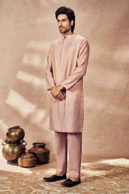 Masaba_Purple Chanderi Foil Printing Timber Tribal Kurta_Online_at_Aza_Fashions