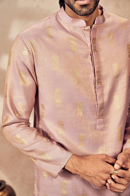 Buy_Masaba_Purple Chanderi Foil Printing Timber Tribal Kurta_Online_at_Aza_Fashions