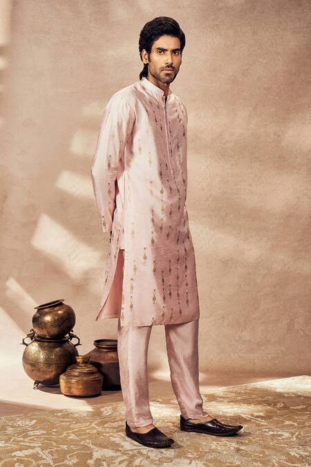 Masaba_Pink Silk Foil Printing Boho Tribal Pillar Kurta_Online_at_Aza_Fashions