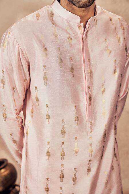 Shop_Masaba_Pink Silk Foil Printing Boho Tribal Pillar Kurta_Online_at_Aza_Fashions