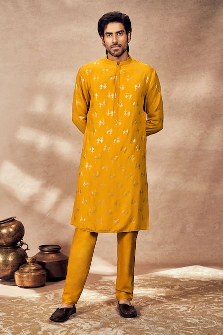 Masaba Yellow Crepe, Silk Foil Printing Mystic Kurta Online at Aza Fashions Masaba_Yellow Crepe, Silk Foil Printing Mystic Kurta _Online_at_Aza_Fashions