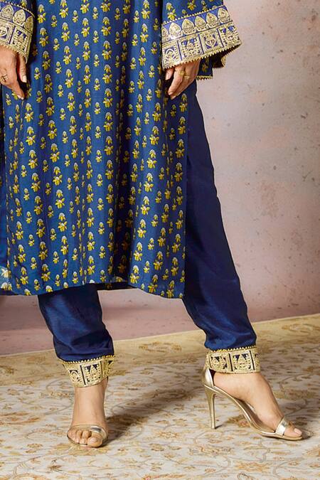 Buy Masaba Blue Silk Embroidery, Sequins V-neck Pixie Dust Print Tunic With Border Pant Online at Aza Fashions Buy_Masaba_Blue Silk Embroidery, Sequins V-neck Pixie Dust Print Tunic With Border Pant _Online_at_Aza_Fashions