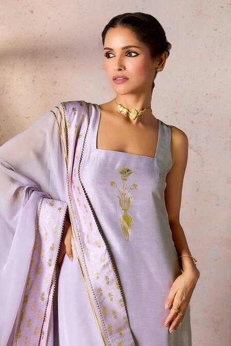 Buy_Masaba_Purple Silk, Organza Pixie Dust Embroidered Border Tunic Printed Sharara Set