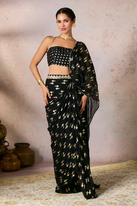 Masaba Whispering Lily Foil Print Pre-Stitched Saree With Blouse 