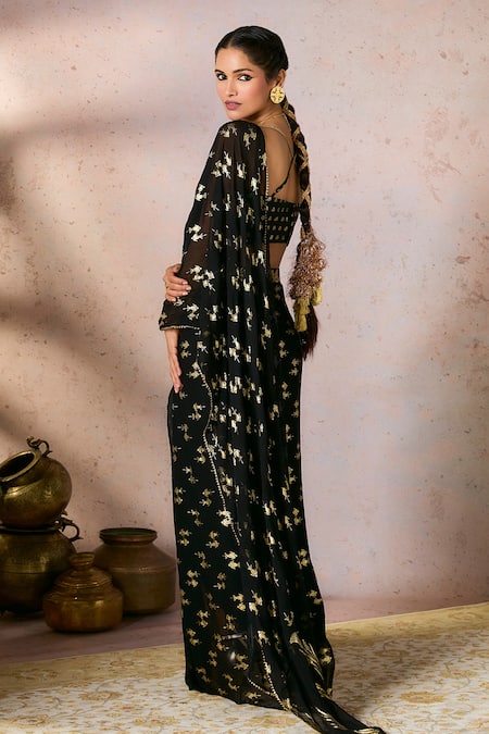 Masaba Whispering Lily Foil Print Pre-Stitched Saree With Blouse 