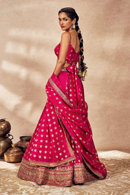 Buy_Masaba_Pink Silk, Organza Foil Printing, Whispering Lily Kalidar Lehenga Set _Online_at_Aza_Fashions