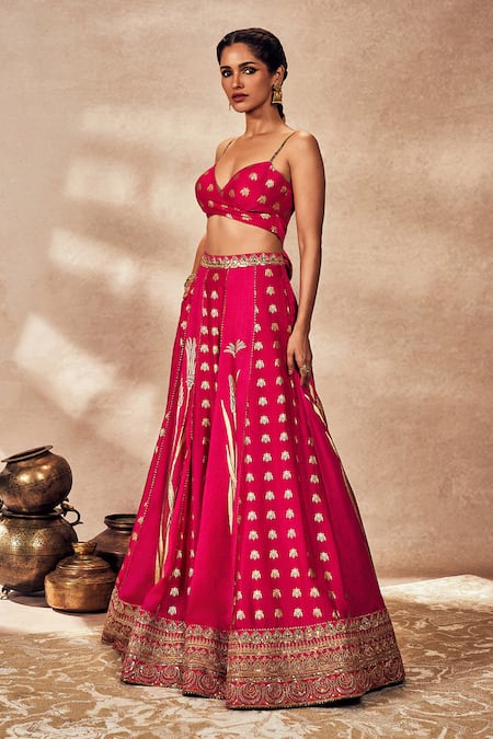 Shop_Masaba_Pink Silk, Organza Foil Printing, Whispering Lily Kalidar Lehenga Set _Online_at_Aza_Fashions