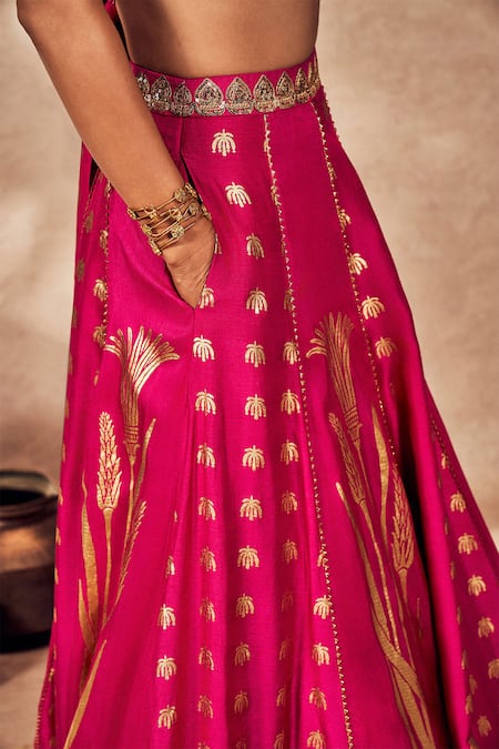 Masaba_Pink Silk, Organza Foil Printing, Whispering Lily Kalidar Lehenga Set _at_Aza_Fashions