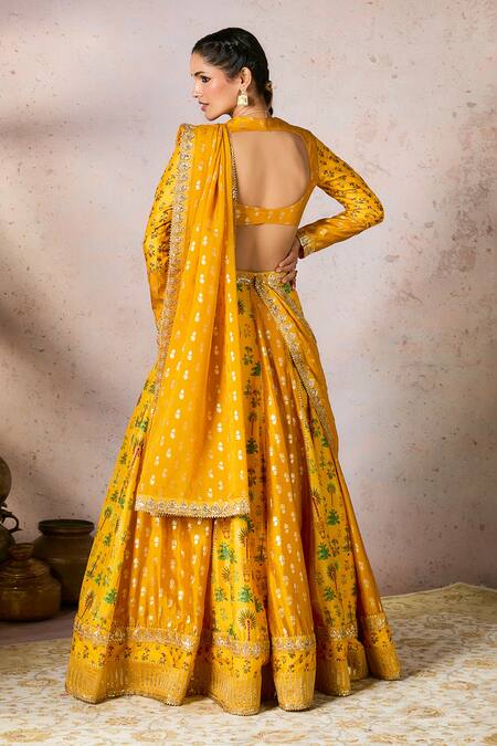 Shop Masaba Yellow Silk, Organza Foil Printing, Pixie Dust Nomadic Tribe Lehenga Set at Aza Fashions Shop_Masaba_Yellow Silk, Organza Foil Printing, Pixie Dust Nomadic Tribe Lehenga Set_at_Aza_Fashions