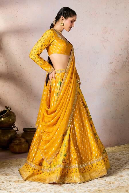 Buy Masaba Yellow Silk, Organza Foil Printing, Pixie Dust Nomadic Tribe Lehenga Set Online at Aza Fashions Buy_Masaba_Yellow Silk, Organza Foil Printing, Pixie Dust Nomadic Tribe Lehenga Set_Online_at_Aza_Fashions