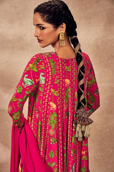 Buy_Masaba_Pink Crepe, Silk, Organza Tropical Rhapsody Print Anarkali With Dupatta 