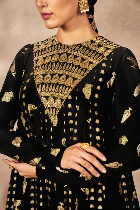 Shop_Masaba_Black Crepe, Silk, Georgette Embroidery, Foil Printing, Anarkali With Dupatta _Online_at_Aza_Fashions
