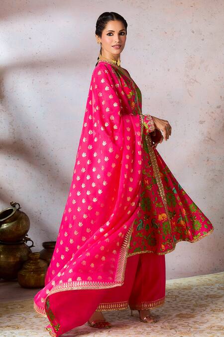 Shop_Masaba_Pink Silk, Organza Embroidery, Lace Tropical Rhapsody Printed Tunic Pant Set_Online_at_Aza_Fashions