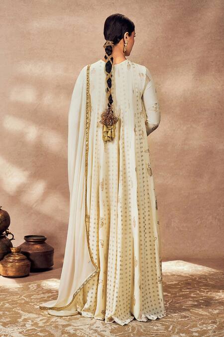 Shop Masaba Ivory Crepe, Silk, Georgette Embroidery, Foil Print Anarkali With Dupatta at Aza Fashions Shop_Masaba_Ivory Crepe, Silk, Georgette Embroidery, Foil Print Anarkali With Dupatta_at_Aza_Fashions