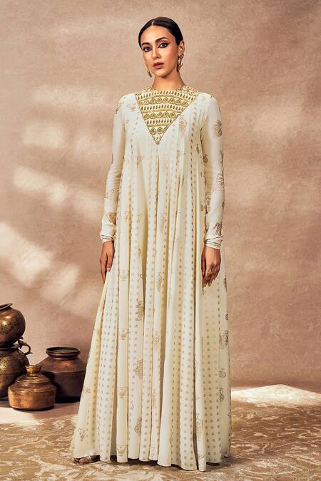 Buy Masaba Ivory Crepe, Silk, Georgette Embroidery, Foil Print Anarkali With Dupatta Online at Aza Fashions Buy_Masaba_Ivory Crepe, Silk, Georgette Embroidery, Foil Print Anarkali With Dupatta_Online_at_Aza_Fashions