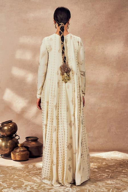 Masaba Ivory Crepe, Silk, Georgette Embroidery, Foil Print Anarkali With Dupatta at Aza Fashions Masaba_Ivory Crepe, Silk, Georgette Embroidery, Foil Print Anarkali With Dupatta_at_Aza_Fashions