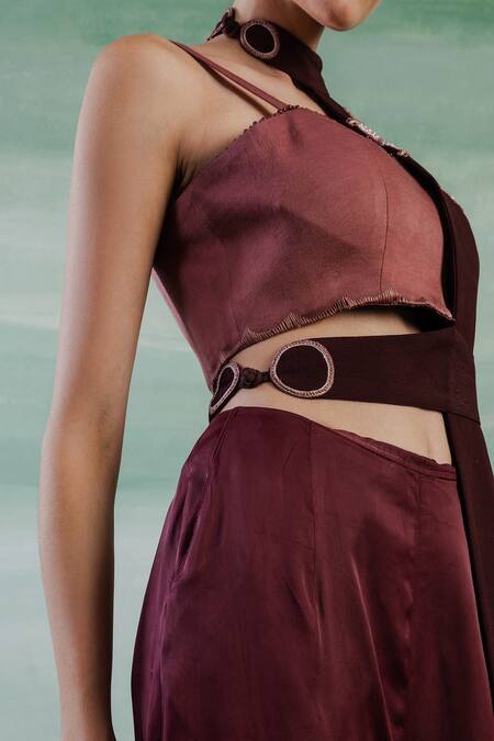 Buy Orthodox Wine Crepe Embroidery Luxe Arch Aari Flared Pant Online at Aza Fashions Buy_Orthodox_Wine Crepe Embroidery Luxe Arch Aari Flared Pant _Online_at_Aza_Fashions