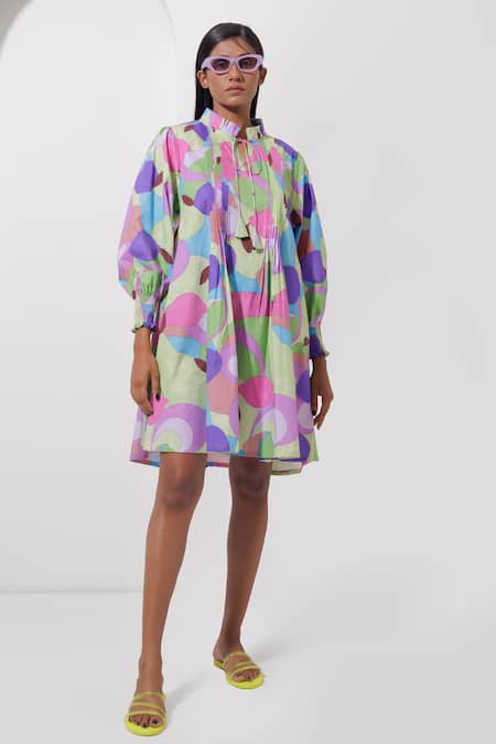 Shop Pop Sugar Multi Color Cotton Bandeau Neck Abstract Art Print Short Dress at Aza Fashions Shop_Pop Sugar_Multi Color Cotton Bandeau Neck Abstract Art Print Short Dress _at_Aza_Fashions