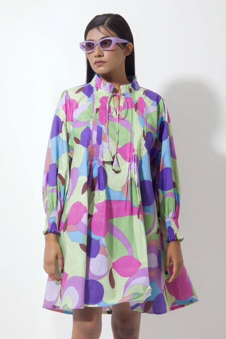 Pop Sugar Multi Color Cotton Bandeau Neck Abstract Art Print Short Dress Online at Aza Fashions Pop Sugar_Multi Color Cotton Bandeau Neck Abstract Art Print Short Dress _Online_at_Aza_Fashions