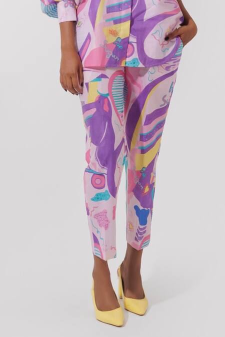 Shop_Pop Sugar_Multi Color Cotton Beads Collared Pop Sugar Abstract Print Shirt With Pant _Online_at_Aza_Fashions