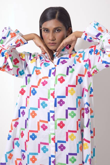 Buy Pop Sugar Multi Color Cotton Collared Floral Art Print Shirt Dress Online at Aza Fashions Buy_Pop Sugar_Multi Color Cotton Collared Floral Art Print Shirt Dress _Online_at_Aza_Fashions