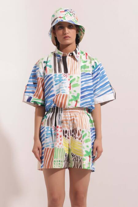 Buy Pop Sugar Multi Color Cotton Collared Vibrant Art Print Shirt With Shorts Online at Aza Fashions Buy_Pop Sugar_Multi Color Cotton Collared Vibrant Art Print Shirt With Shorts _Online_at_Aza_Fashions