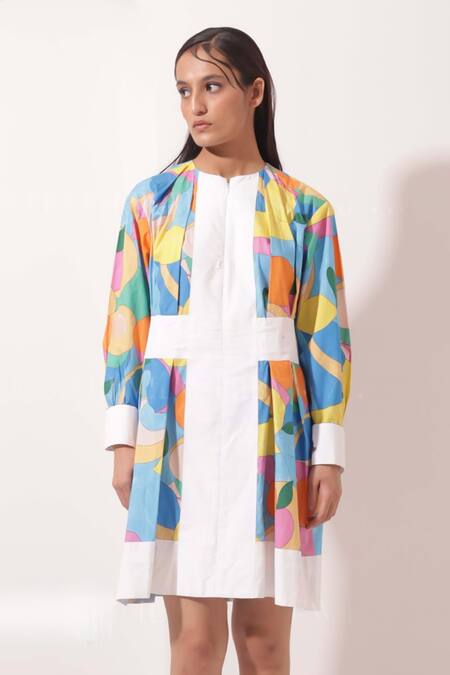 Pop Sugar_Multi Color Cotton Round Neck Hello Summer Short Dress _Online_at_Aza_Fashions