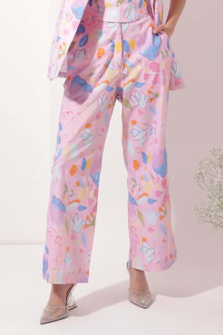 Pop Sugar Multi Color Cotton Sequins, Beads Abstract Floral Print Blazer With Pant Set Online at Aza Fashions Pop Sugar_Multi Color Cotton Sequins, Beads Abstract Floral Print Blazer With Pant Set _Online_at_Aza_Fashions