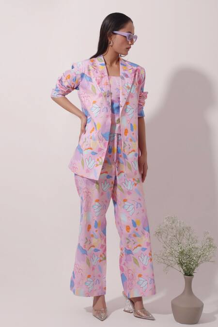 Buy Pop Sugar Multi Color Cotton Sequins, Beads Abstract Floral Print Blazer With Pant Set Online at Aza Fashions Buy_Pop Sugar_Multi Color Cotton Sequins, Beads Abstract Floral Print Blazer With Pant Set _Online_at_Aza_Fashions